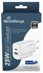 MediaRange | Oplader | 1x USB-A | 1x USB-C | 25 Watt | Wit-2
