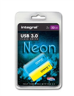 Integral | USB Stick | 32 GB | USB 3.0 | Lezen 120 MB/s | Schrijven 15 MB/s | Neon | Blauw en Geel