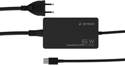 Gembird | Oplader | 1x USB-C | Geïntegeerde kabel | 65 Watt | Zwart
