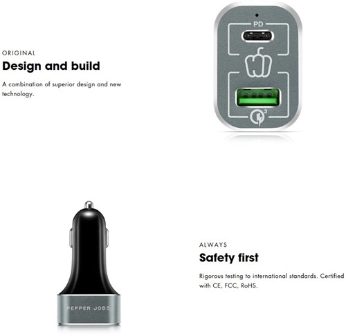 Pepper Jobs | Oplader | Auto Oplader | 1x USB-A | 1x USB-C | 63 Watt -3