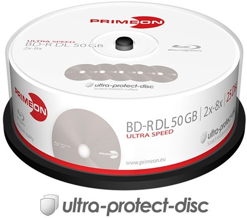Primeon | BD-R | DL | 50 GB | 8x Speed | Cakebox | 25 Stuks
