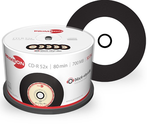 Primeon | CD-R | 700 MB | Inkjet Printable | Black Vinyl | 50 Stuks