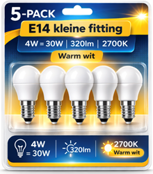 Led's Light | LED Globe | G45 | E14 | 4W=30W | 320lm | 2700K | Opaal | 150° | Niet dimbaar | 5 Stuks