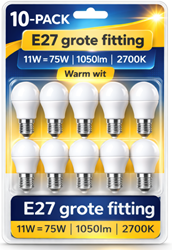 LED bulb | Peer A60 | E27 | 11W = 75W | 1050lm | 2700K | Opaal | 200° | Niet dimbaar | 10 Stuks