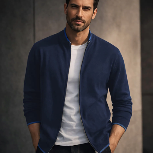 Grosseto Full Zip Cardigan Tipping Navy S-2
