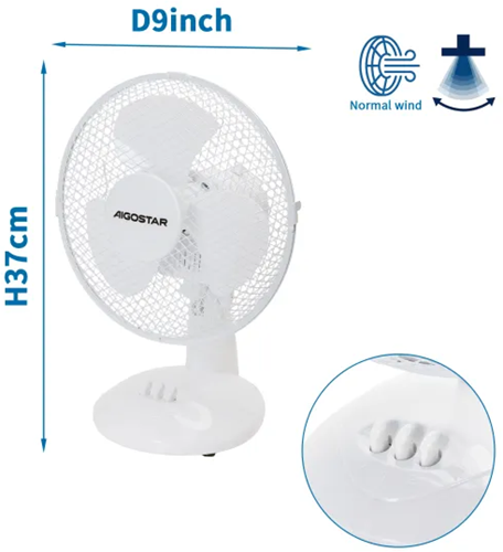 Aigostar | Tafel ventilator | 3 bladen | 2 standen | Ø 27cm | Wit-3