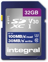 Integral | SDHC | 32 GB | UHS-1 | U3 | V30 | Lezen 100 MB/s  | Schrijven 30 MB/s | High Speed