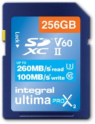 Integral | SDXC | 256 GB | UHS-2 | U3 | V60 | Lezen 260 MB/s  | Schrijven 100 MB/s | High Speed | UltimaPro X2