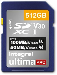 Integral | SDXC | 512 GB | UHS-1 | U3 | V30 | Lezen 100 MB/s  | Schrijven 50 MB/s | High Speed | UltimaPro
