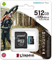 Kingston | MicroSDXC | 512 GB | Canvas Go! Plus | 170R/90W