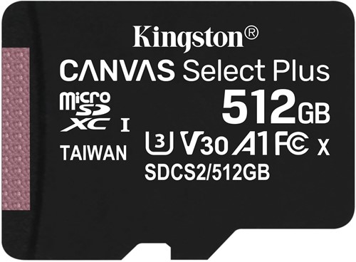 Kingston | MicroSDXC | 512 GB | Canvas Select Plus | 100R/85W-3