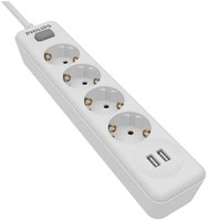 Philips | Stekkerblok | 4 Sockets | 2x USB | Wit