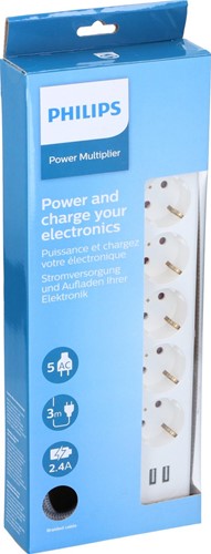 Philips | Stekkerblok | 5 Sockets | 2x USB | Wit-3